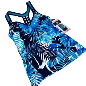 NEW! ZeroXposure UPF50 Tape Action Tankini Sun Smart Floral Palm Swim Top - S